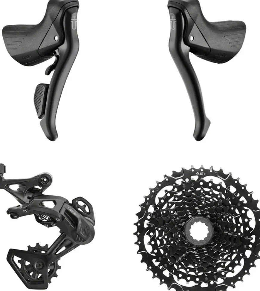 microSHIFT Sword BLK 1x9-Speed Groupset - Includes Brake/Shifters Rear Derailleur Medium Cage 11-42t Cassette
