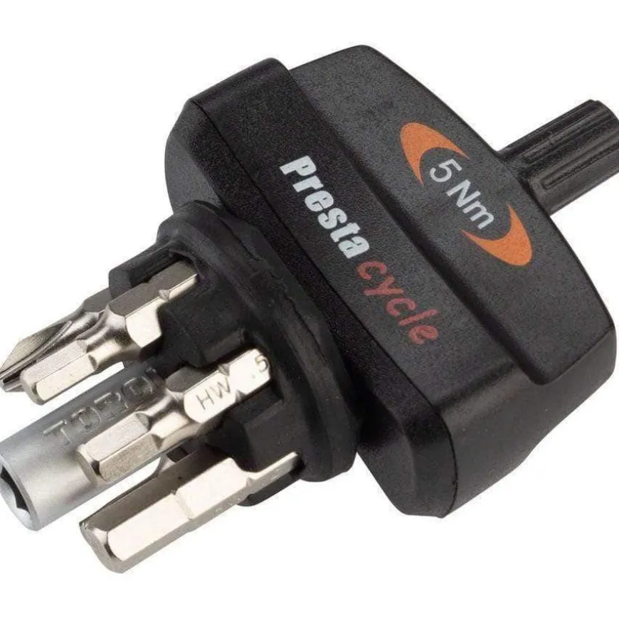 Prestacycle TorqKey Mini Preset Torque Bike Tool, 5Nm, 6 Piece Bit Set and Holder