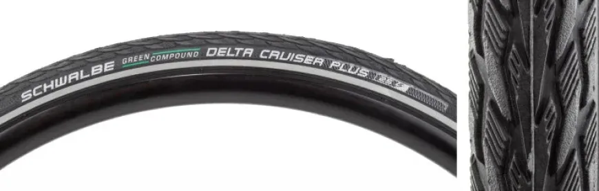 Schwalbe Delta Cruiser Plus Hybrid Tire 700x28C Folding Clincher GreenCompound PunctureGuard 50TPI Black