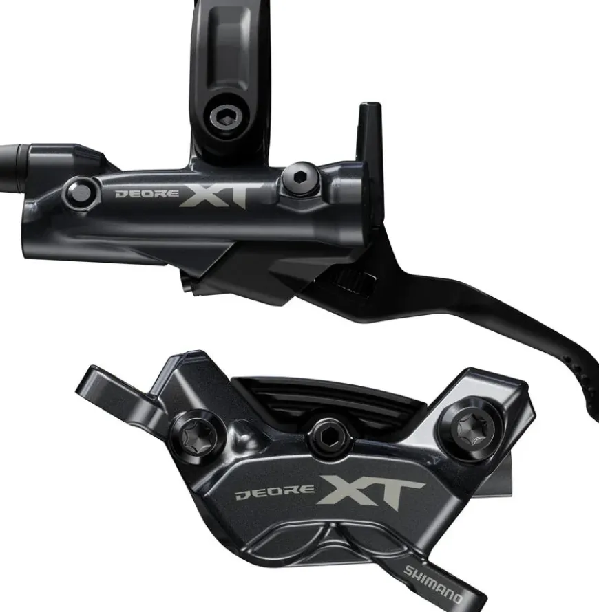 Shimano Deore XT BR-M8220 Disc Brake BL-M8200 Lever - Left/Front Post Mount 4-Piston Caliper SM-BH90-SBM Hose Fin Metal Pads BLK