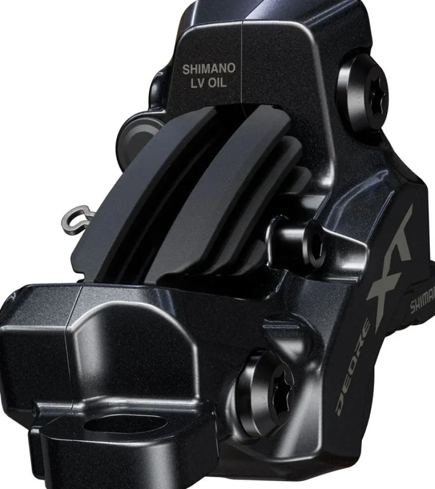 Shimano Deore XT BR-M8220 Disc Brake BL-M8200 Lever - Right/Rear Post Mount 4-Piston Caliper SM-BH90-SBM Hose Fin Metal Pads BLK