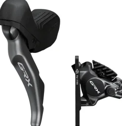 Shimano GRX ST-RX820 Shift/Brake Lever BR-RX820 Hydraulic Disc Brake Caliper - Left/Front 2x Flat Mount Caliper BLK