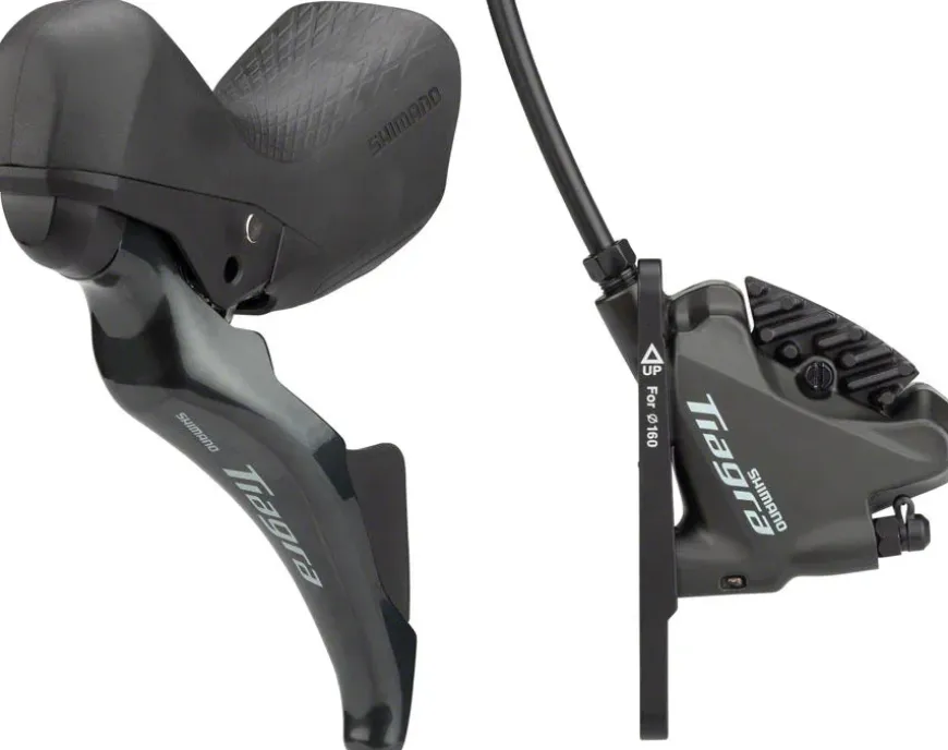 Shimano Tiagra ST-4725/BR-4770 Mechanical Shift/Hydraulic Brake Lever Caliper - Front Flat Mount Finned Resin Pads BLK