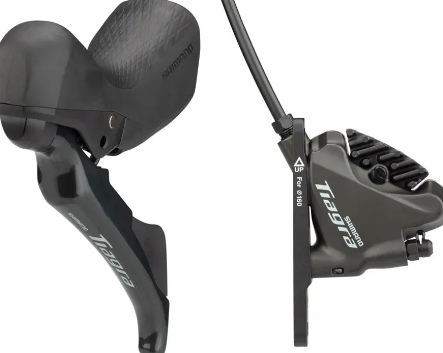 Shimano Tiagra ST-4720/BR-4770 Mechanical Shift/Hydraulic Brake Lever Caliper - Front Flat Mount Finned Resin Pads BLK