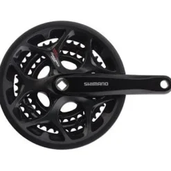 Shimano Tourney FC-A073 Crankset - 170mm 7/8-Speed 50/39/30t Riveted Square Taper JIS Spindle Interface BLK With Chainguard
