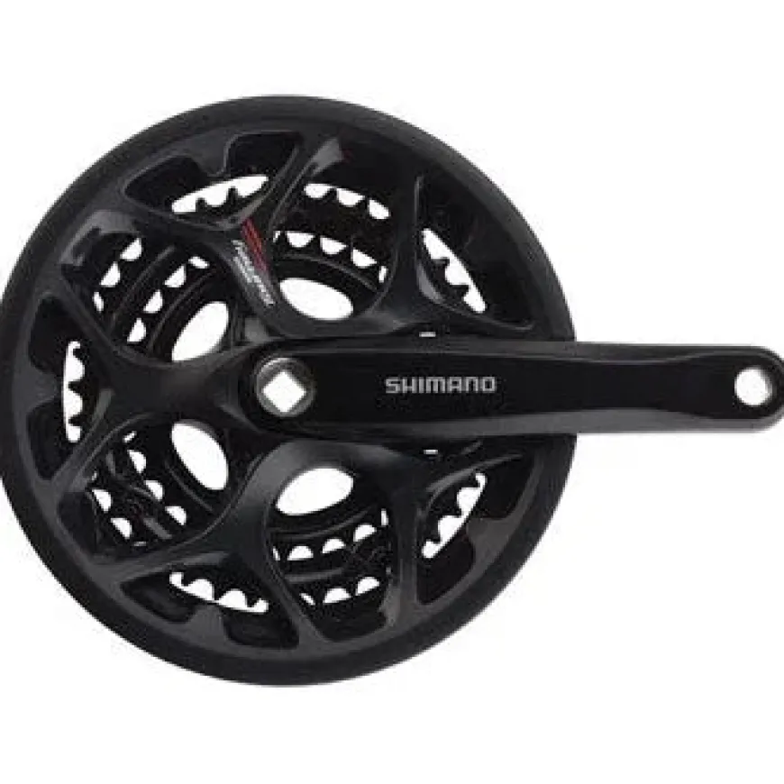 Shimano Tourney FC-A073 Crankset - 170mm 7/8-Speed 50/39/30t Riveted Square Taper JIS Spindle Interface BLK With Chainguard