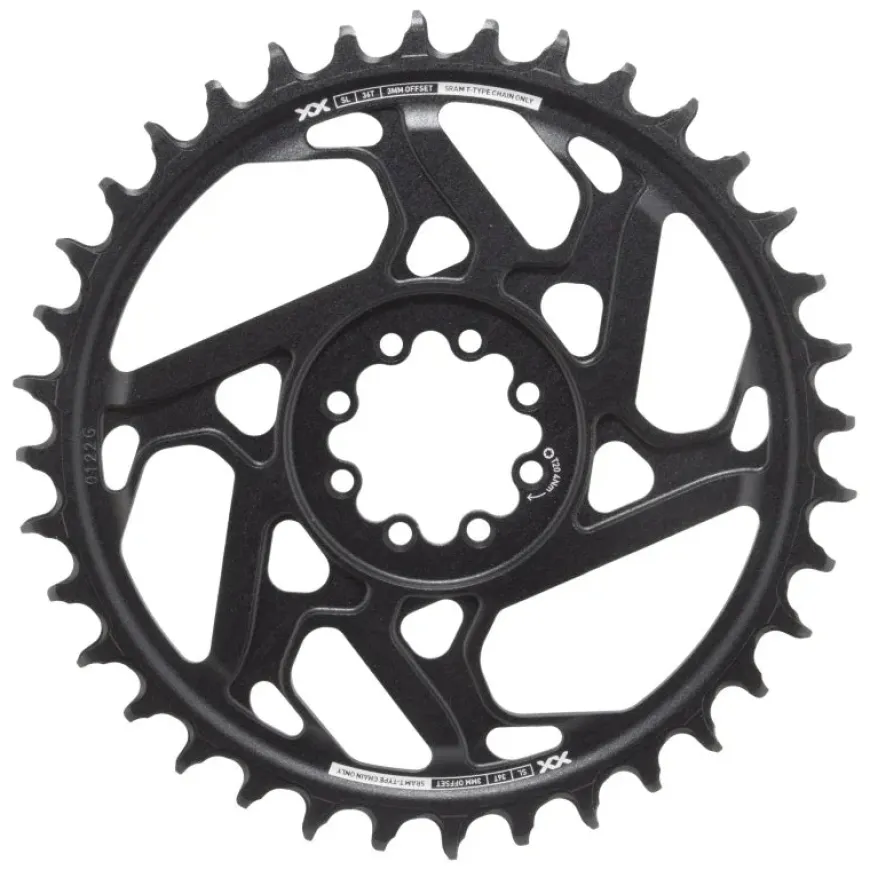 SRAM XX SL Eagle T-Type Direct Mount Chainring - 36t 12-Speed 8-Bolt Direct Mount 3mm Offset Aluminum BLK/Silver D1