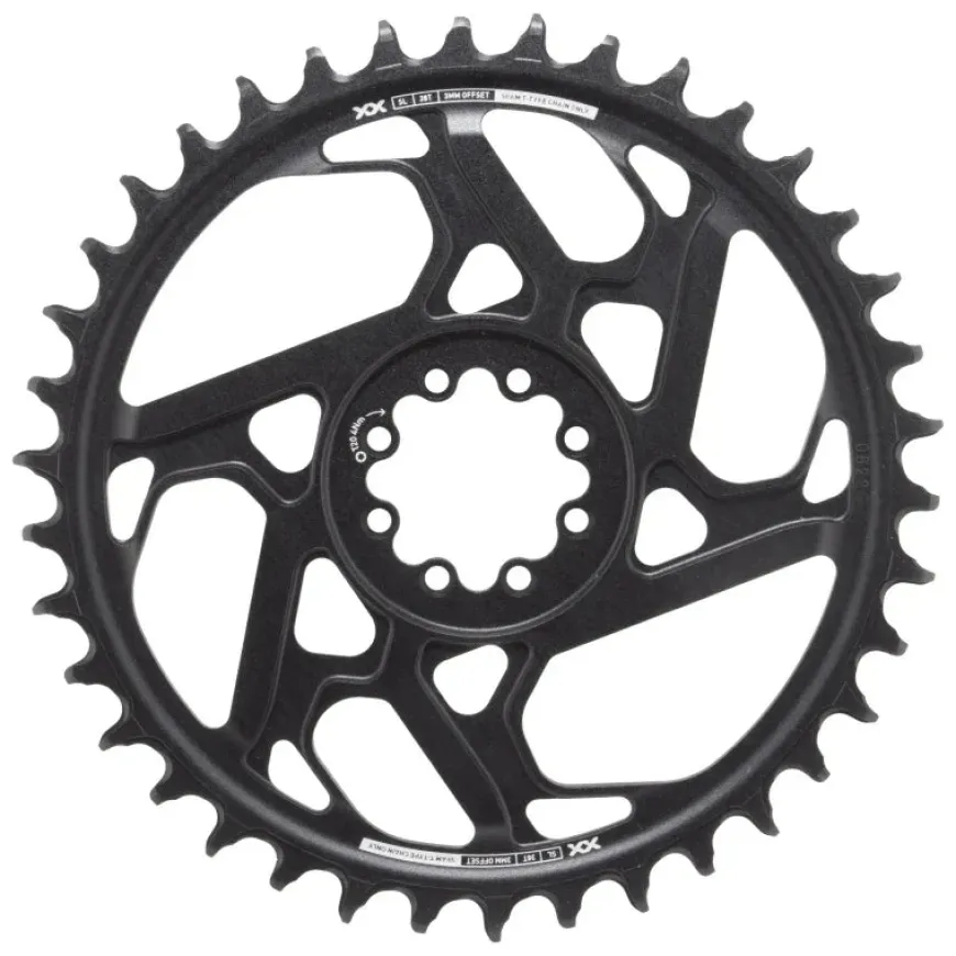 SRAM XX SL Eagle T-Type Direct Mount Chainring - 38t 12-Speed 8-Bolt Direct Mount 3mm Offset Aluminum BLK/Silver D1