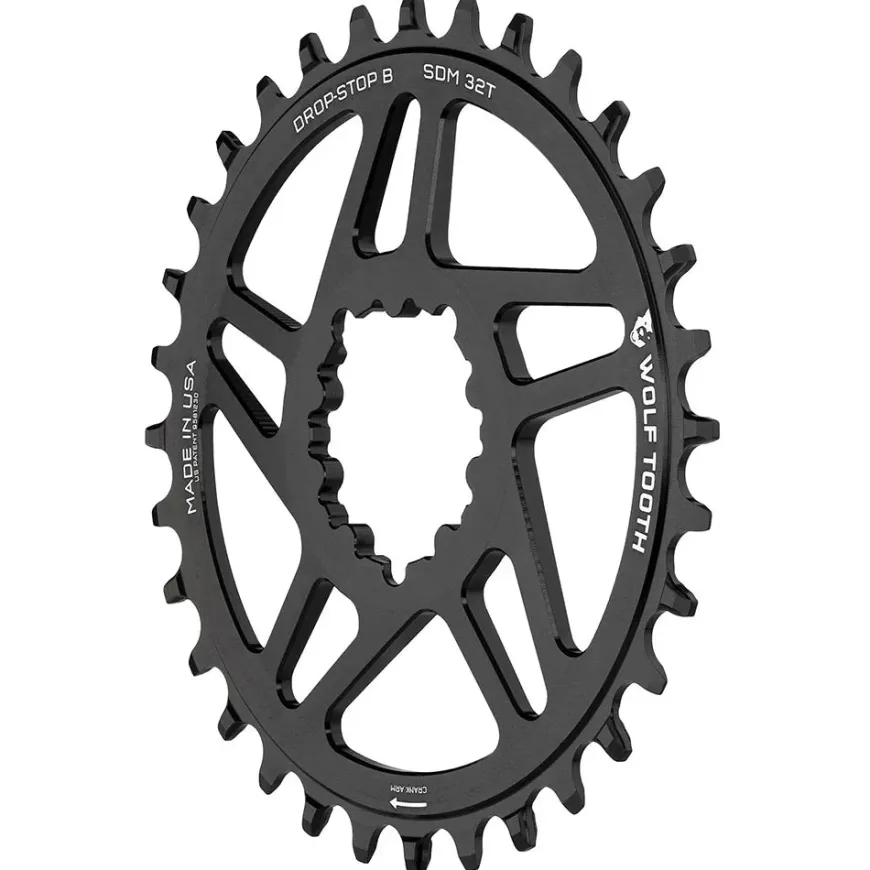 Wolf Tooth Direct Mount Chainring - 34t SRAM Direct Mount Drop-Stop B For BB30 Short Spindle Cranksets 0mm Offset BLK