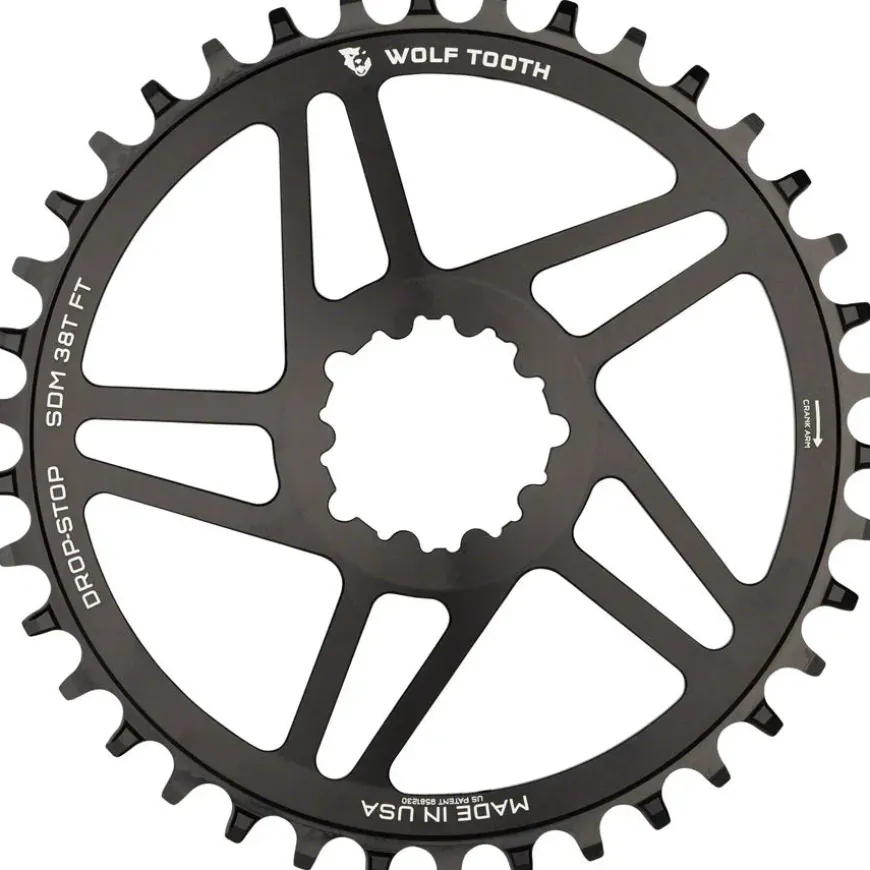 Wolf Tooth Direct Mount Chainring - 38t SRAM Direct Mount For SRAM 3-Bolt 6mm Offset Drop-Stop B Flattop Compatible BLK