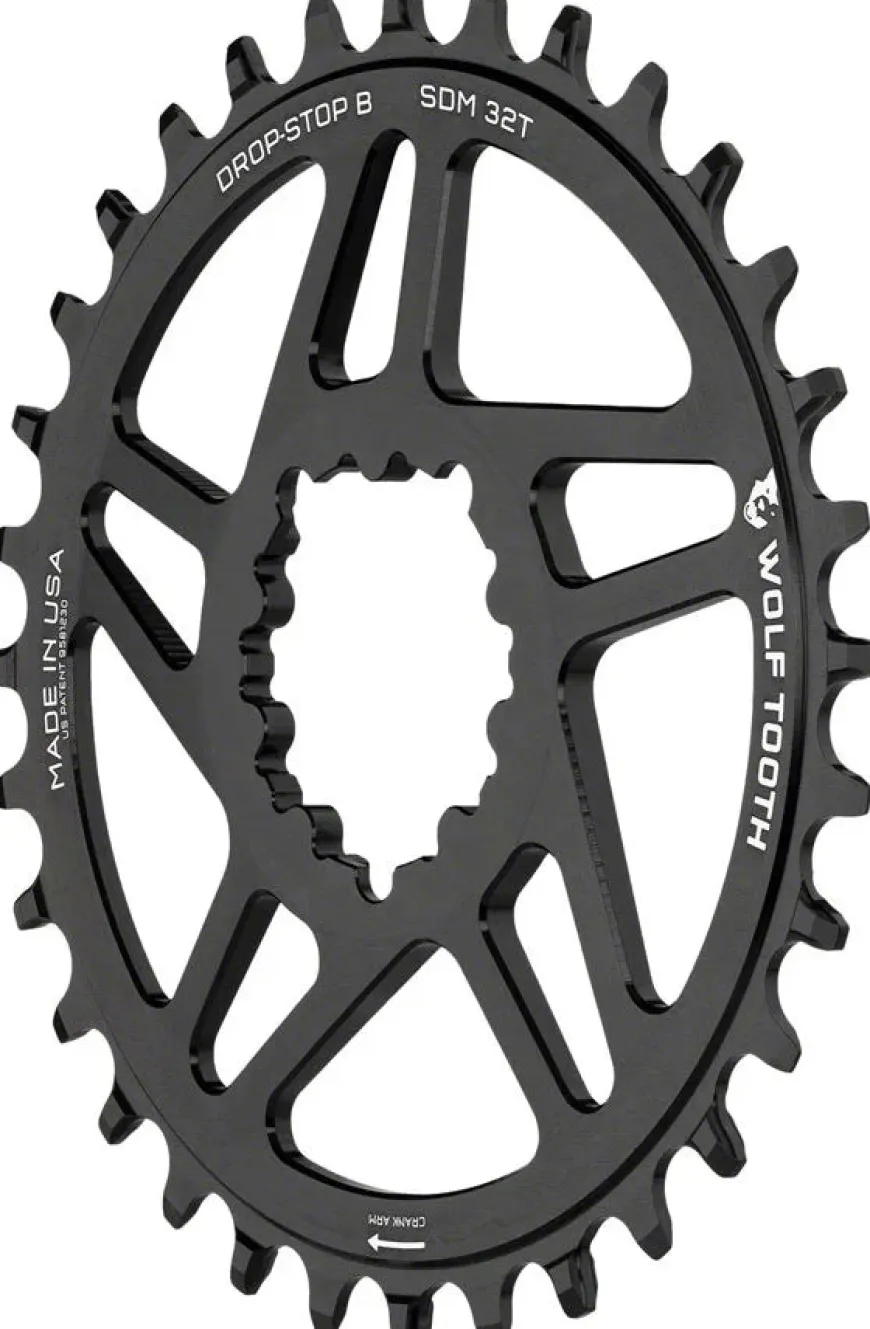 Wolf Tooth Direct Mount Chainring - 36t SRAM Direct Mount Drop-Stop B For SRAM 3-Bolt Boost Cranks 3mm Offset BLK