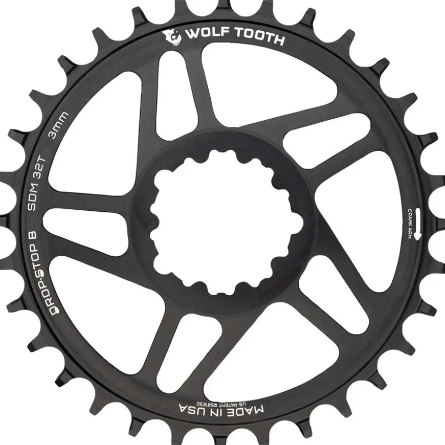 Wolf Tooth Direct Mount Chainring - 36t SRAM Direct Mount Drop-Stop B For SRAM 3-Bolt Boost Cranks 3mm Offset BLK