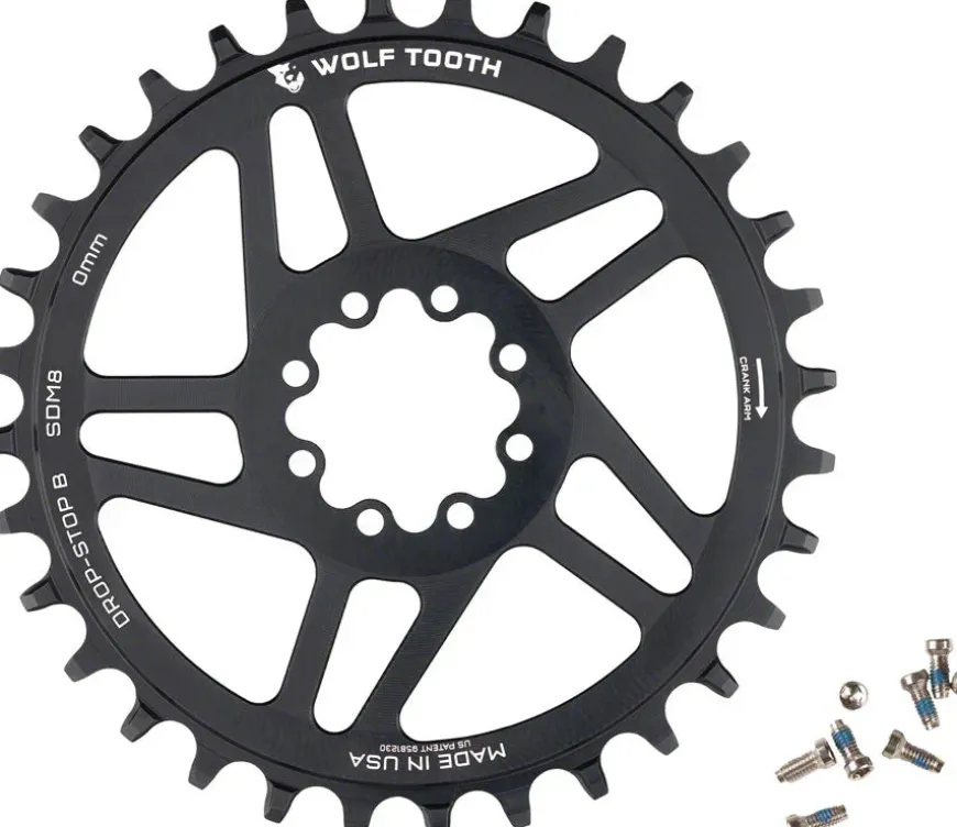Wolf Tooth Direct Mount Chainring - 36t SRAM Direct Mount Drop-Stop B For SRAM 8-Bolt Cranksets 0mm Offset BLK
