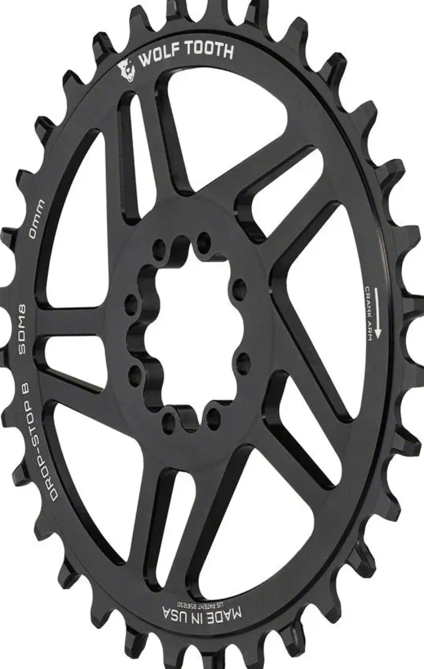 Wolf Tooth Direct Mount Chainring - 36t SRAM Direct Mount Drop-Stop B For SRAM 8-Bolt Cranksets 0mm Offset BLK