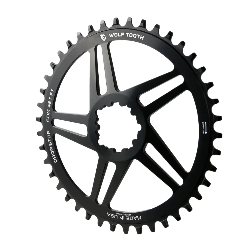Wolf Tooth Direct Mount Chainring - 42t SRAM Direct Mount For SRAM 3-Bolt 6mm Offset Drop-Stop B Flattop Compatible BLK