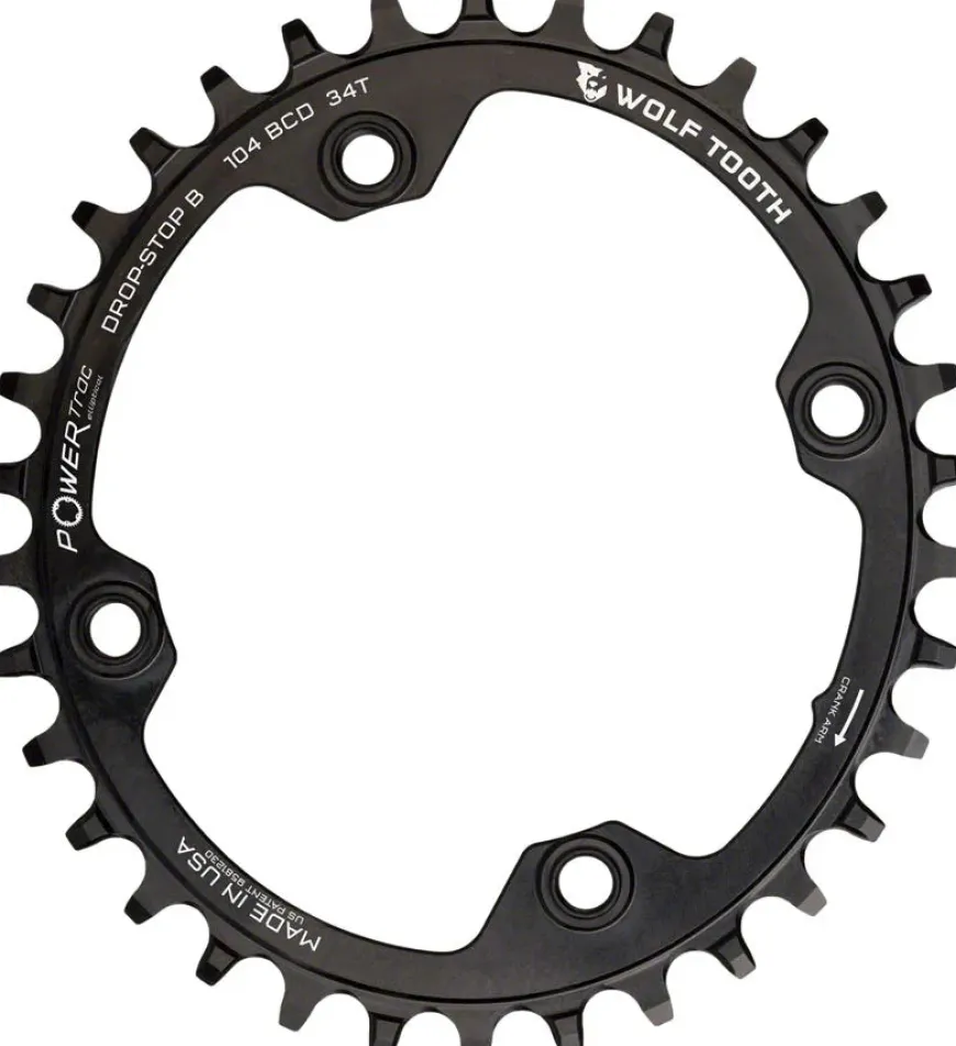 Wolf Tooth Elliptical 104 BCD Chainring - 34t 104 BCD 4-Bolt Drop-Stop B BLK