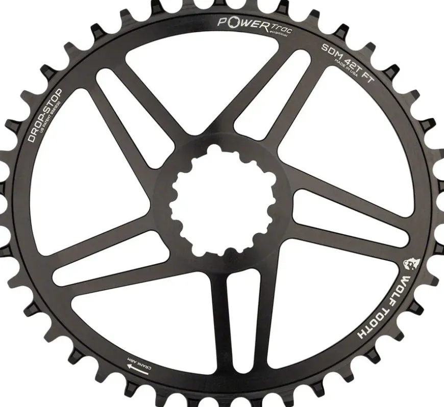 Wolf Tooth Elliptical Direct Mount Chainring - 38t SRAM Direct Mount 6mm Offset Drop-Stop Flattop Compatible BLK