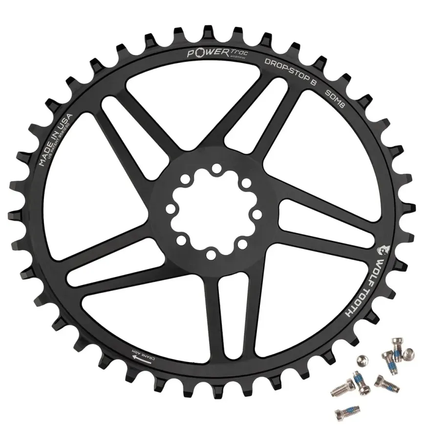 Wolf Tooth Elliptical Direct Mount Chainring - 44t SRAM Direct Mount Drop-Stop B For SRAM 8-Bolt Cranksets 6mm Offset BLK