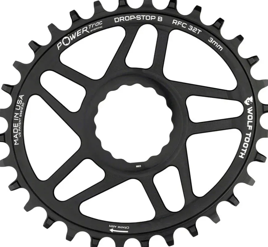Wolf Tooth Elliptical Direct Mount Chainring - 32t RaceFace/Easton CINCH Direct Mount Drop-Stop B For Boost Cranks 3mm Offset BLK