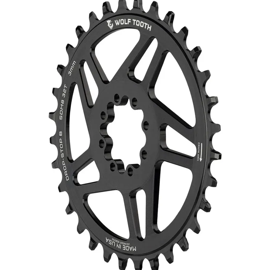 Wolf Tooth Elliptical Direct Mount Chainring - 30t SRAM Direct Mount Drop-Stop B For SRAM 3-Bolt Boost Cranksets 3mm Offset BLK