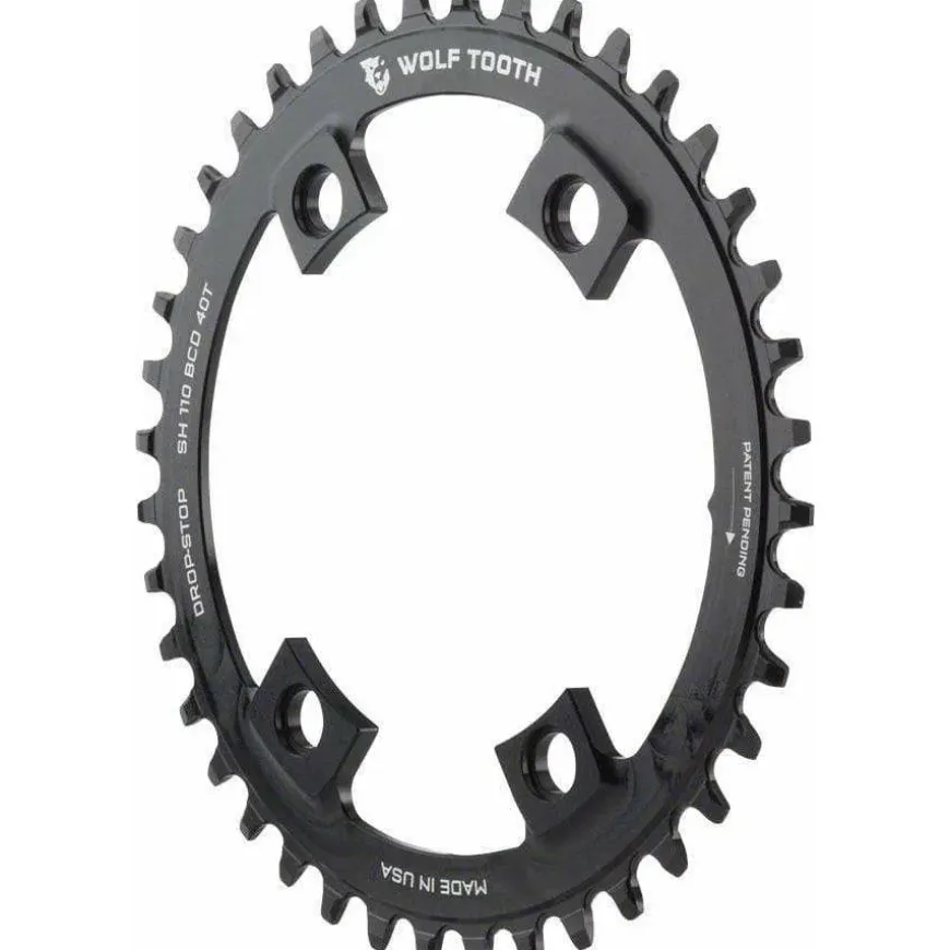 Wolf Tooth Shimano 110 Asymmetric BCD Chainring, 4-Bolt, Drop-Stop, For Shimano Cranks, Black