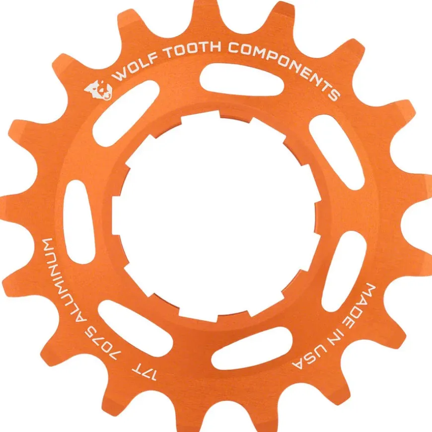 Wolf Tooth Single Speed Aluminum Cog - 17t Compatible 3/32" Chains Orange
