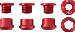 Wolf Tooth 1x Chainring Bolt Set - 6mm Dual Hex Fittings Set/4 Red
